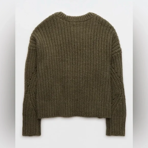 Aerie Gray Wide Rib Crew Neck Sweater Size S EUC Comfy Cozy Warm - Picture 10 of 12